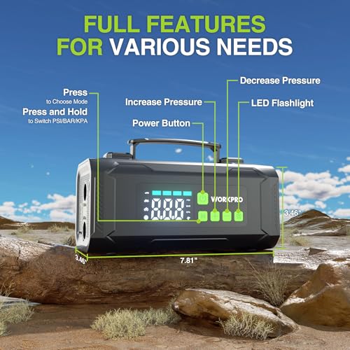 WORKPRO Portable Tire Inflator Air Compressor 12V DC Cordless Pump for Cars Bikes