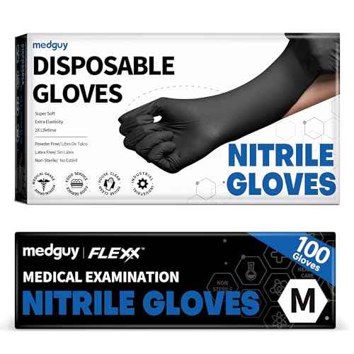 Nitrile Disposable Gloves, 4.5 Mil Black Powder-Free Latex-Free Food-Safe Glove for Exam, Tattoo, Food Prep, 100 Pcs