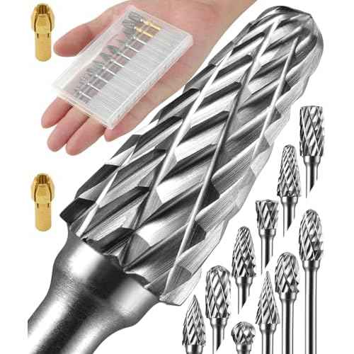 10 Pcs Carbide Burr Set 1/8" Shank Compatible with Dremel Bits Rotary Tools Attachment Kit Rasp Drill File Accessories Metal Wood Stone Steel Grinding Carving Cutting Polishing Engraving