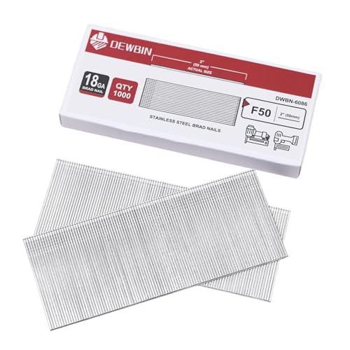 DEWBIN 18 Gauge Stainless Steel Brad Nails 2-Inch, 1000 Count for Nail Gun