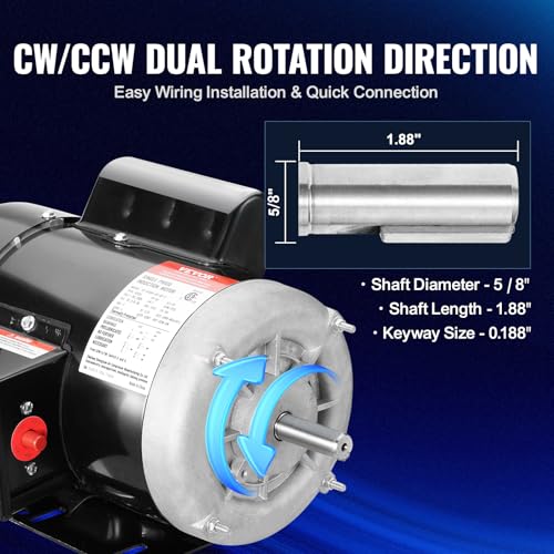 VEVOR 3/4HP Single Phase Electric Motor 1725 RPM 56 Frame, Reversible AC Compressor Motor