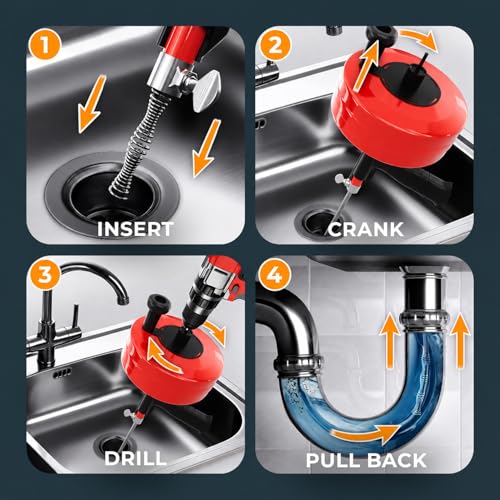 MEISTERFAKTUR 50FT Drain Snake with Drill Attachment - Unblock Sink & Drain