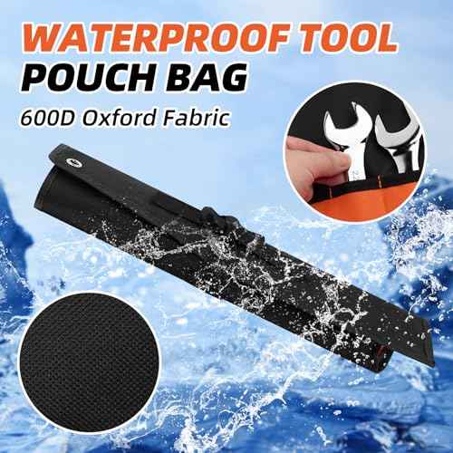 Wrench Roll Organizer 16 Pockets, Wrench Pouch Roll Up with Water Proof Oxford Cloth, Tool Roll Bag for Wrenches Organization, Black and Orange