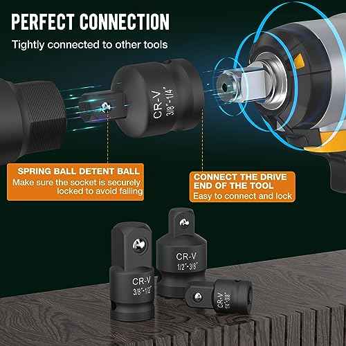 2PCS Impact Socket Adapter and Reducer Set,1/2"to 3/8" & 3/8"to 1/2" Impact Adapter Set Breaker Bar Wrench Conversion Kit Mechanic tools