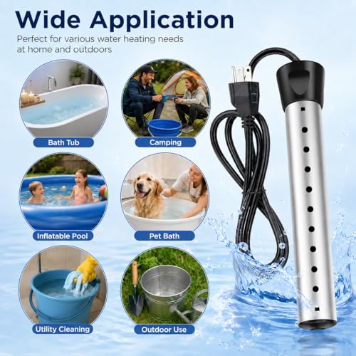 2000W Submersible Water Heater with Digital Thermometer & Stainless Steel Guard