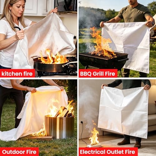 WUERLI 40x40 Inch Fire Blanket 4-Pack Emergency Fire Safety Gear