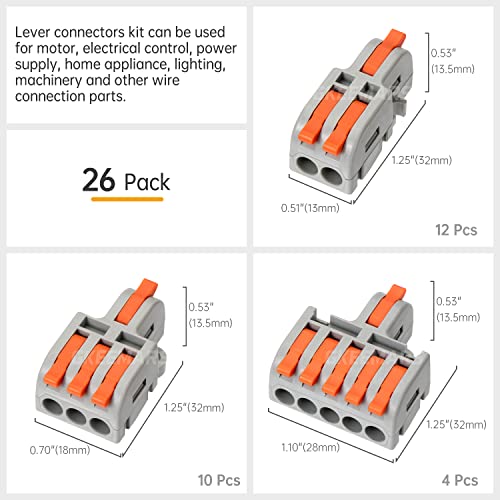 GKEEMARS Grey 26Pcs Wire Splicing Connectors Kit for 2, 3 & 5 Circuits