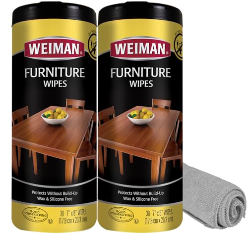 Weiman Wood Polish and Cleaning Wipes 20 Count Pack of 3 - Furniture & Cabinet Cleaner with UVX-15 Protection