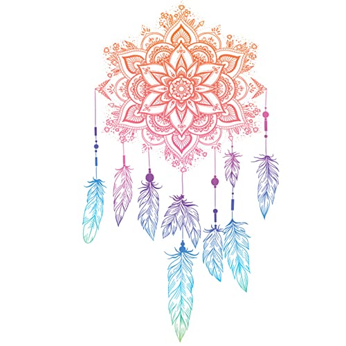 Maydahui 4 Sheet Mandala Flower Feather Lotus Wall Decal for Living Room Bedroom