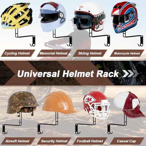 Helmet Holder Wall Mount, 4 Pack Motorcycle Helmet Rack, Helmet Hanger Rack Motorcycle with 2 Hooks Helmet Hanger for Motorcycle Bike Coats, Caps, Baseballs and Rugby Helmet