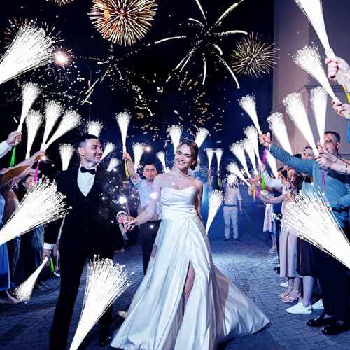76 PCS White Fiber Optic Sticks, LED Fiber Wands, Fiber Optic Wand with 3 Light Modes, Glow in the Dark Party Supplies, Wedding Party Supplies, for Wedding, New Year, Birthday, Carnival