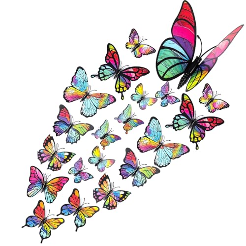 3D Butterfly Wall Decor, (24 Pcs) Double-Sided Butterfly Decorations for Birthday & Party Decorations Locker Decor Refrigerator Decal,Room & Wall Decorations Reusable(Colorful)