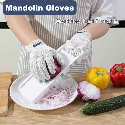 Dowellife Level 8 Reinforced Cut Resistant Gloves, Food Grade, Knife Safety Gloves for Meat Cutting, Oyster Shucking, Fish Fillet, Kitchen Slicing Carving, White, Large (Pack of 2)