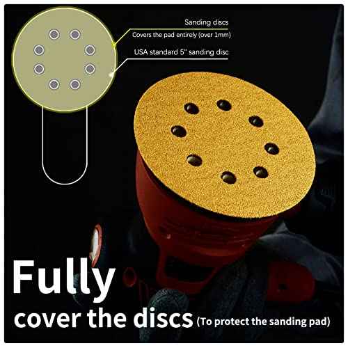 5 Inch Sanding Discs Hook and Loop | 60/80/120/220/320 Grit Sandpaper Assortment | Orbital Sander Pads | Sand Paper for Automotive and Woodworking | 50 Pack