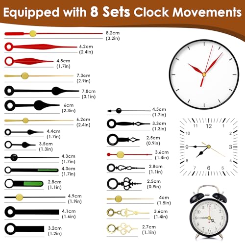 3PCS Clock Mechanism Kit with 8 Pairs of Hands — Quartz Silent Movement Replacement
