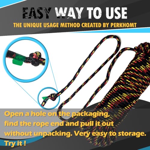 PERKHOMY Black 1/4 Inch (7mm) Polyester Rope - 90 ft Utility Climbing & Camping Cord