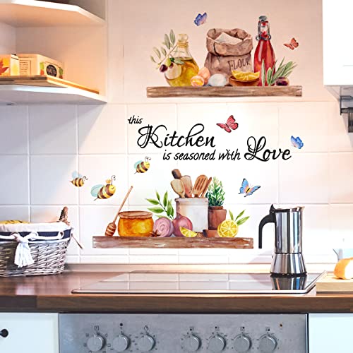 Bee Butterfly Wall Stickers Food Lettering Quotes Sayings Peel and Stick Vinyl Wall Decals for Kitchen Dining Room Restaurant