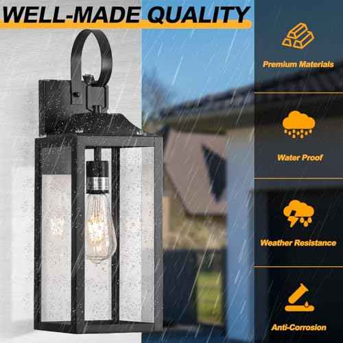 19" Large Outdoor Wall Lights for House, Black Outside Modern Wall Lantern Light Fixture, Outdoor Lights for House Waterproof Industrial Porch Light Wall Mount Sconce Exterior