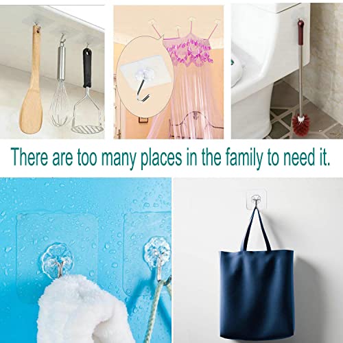 24 Pack Heavy Duty Clear Adhesive Wall Hooks - 33lb Load Capacity