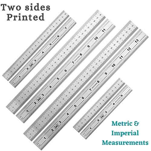 Mr. Pen- Machinist Ruler, 4 Pack (6, 8, 12, 14 inch), Metric & Millimeter Ruler, 1/64, 1/32, mm and .5 mm, Stainless Steel