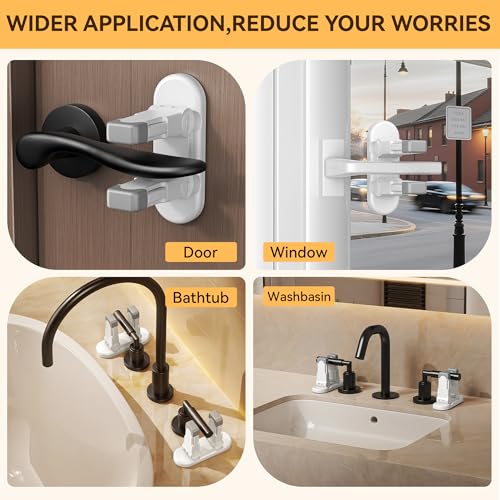 Door Lever Locks for Kids Safety, Strong 3M Adhesive Baby Proofing Door Handle Locks, Durable ABS Child Locks for Doors, Windows, Faucets, No Tools Needed or Drill (White-2Pack)