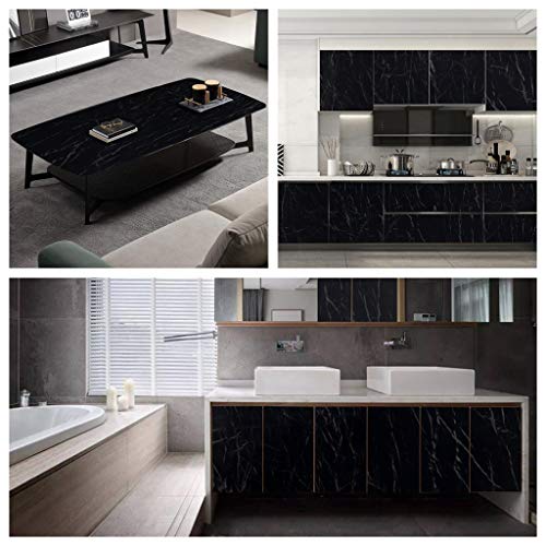 Arthome Black Marble Peel and Stick Wallpaper 17x120 Inches - Self-Adhesive, Removable, Waterproof Vinyl for Cabinets & Walls