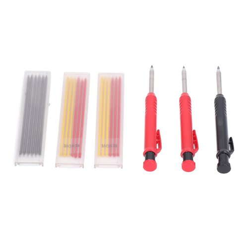 Solid Carpenter Pencil Set with Refill, Long Nosed Deep Hole Marker for Construction, Heavy Duty Woodworking Pencils