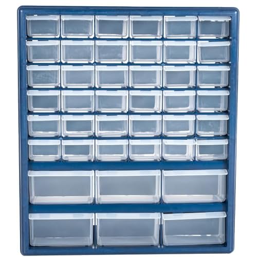 Plastic Storage Drawers ? 42 Compartment Organizer ? Desktop or Wall Mount Container for Hardware, Parts, Crafts, Beads, or Tools by Stalwart, 10 Targets