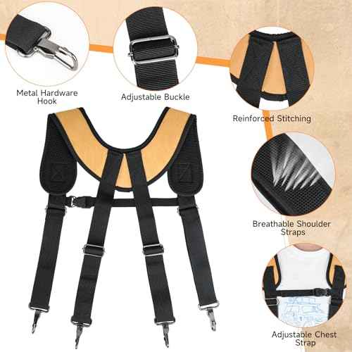 Tool Belt with Suspenders,27-Pockets Heavy Duty Tool Belts for Men with Magnetic Tool Pouch,Detachable & Adjustable Work Belt Bag for Electrician,Carpenter,Construction,Utility Toolbelt,Black,Brown