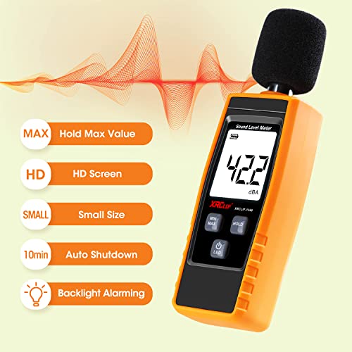 XRCLIF Handheld Decibel Meter 30-130dB(A) with Backlight Alarm, Data Hold