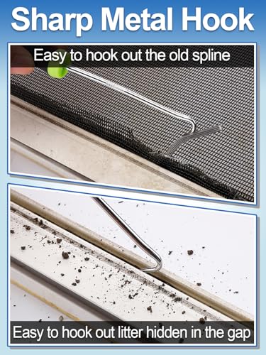 MEWTOGO 3-in-1 Screen Repair Kit with 0.14in x 32.8ft Spline, Screen Roller & Hook