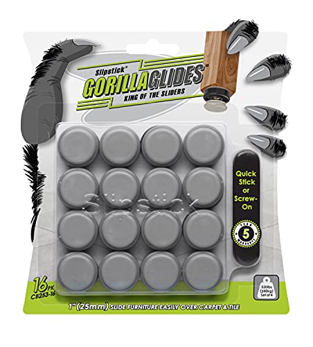Slipstick GorillaGlides 1 Inch Chair Sliders Pack of 16 Floor Protectors