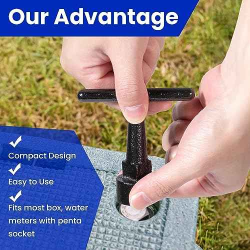 Enhon Curb Box Wrench for Pentagon Curb Boxes, Water Meter Wrench for Penta Socket, T Handle Penta Tool, Water Valve Shut Off Tool (1 Pack,Black)