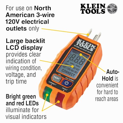 Klein Tools Receptacle Tester with LCD Display - GFCI & Wiring Fault Detection