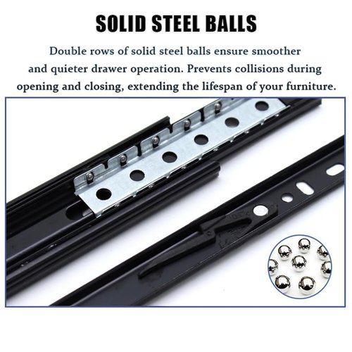 Heavy-Duty 3-Section Drawer Slides – 2 Pack 35mm Silent Buffer Keyboard Tracks – Soft Close Furniture Runners for Cabinets, Wardrobe Drawers, Pull-Out Trays – Full Extension, Easy Installation