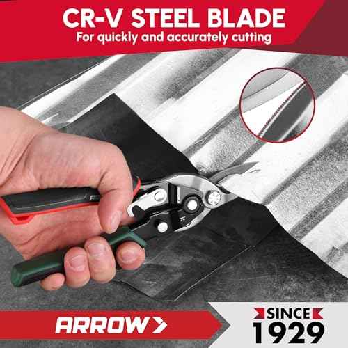 ARROW 8-inch Tin Snips for Cutting Metal Sheet, CR-V Steel Aviation Snips, High Leverage Labor-saving Metal Cutter, Right Cut