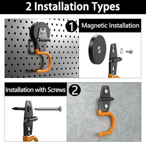 3-H Magnetic Mop Broom Holder and Mop Organizer 4 Pack, Heavy Duty Strong Utility Magnetic Tools Holde, Anti-Slip Strong Metal Garden Tool Rack for Garage, Laundry, Garden (Orange)