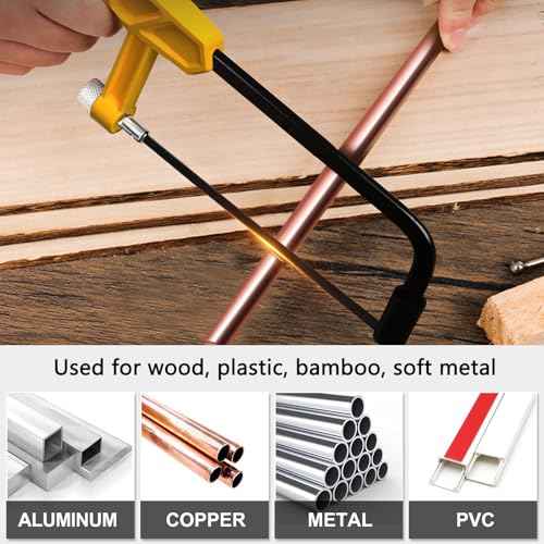 Mini Metal Miter Box and Saw Set, 6 Inch Extra Fine Cut Hand Saw, 5.3 Inch Small Aluminum Miter Box with 3 Hacksaw Replacement Blades for Crafts, Hobby Projects, Cutting Wood, Soft Metal