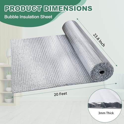 FONUNO Reflective Bubble Insulation Roll 23.6in x 20ft - Heat & Energy Saver