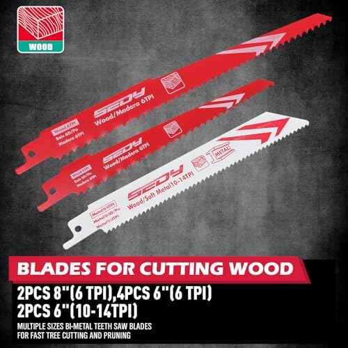 10-Piece Ultimate Reciprocating Saw Blade Set, Premium 6 & 8 Inch Wood & Metal Cutting Pruner Saw Blades with Storage Box