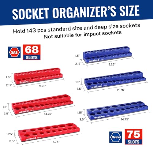 WORKPRO 8-Piece Magnetic Socket & Wrench Organizer Set – 8-Piece Variation Included
