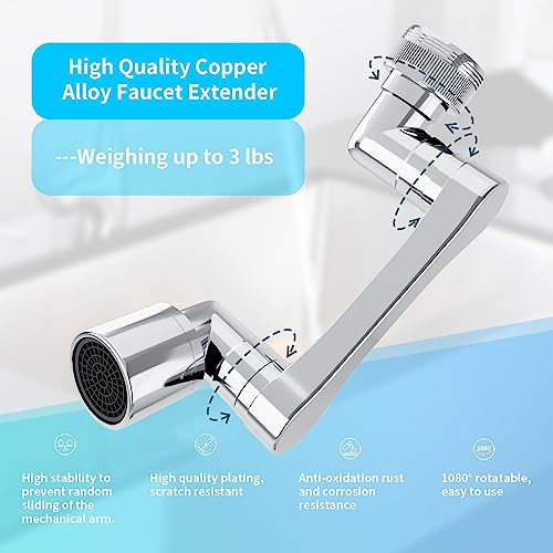 Brass 1080° Swivel Faucet Extender 2 Pack - Silver, Universal Fit