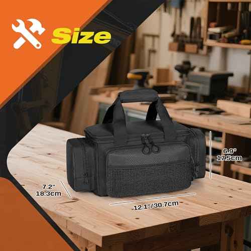 Small Tool Bag with Anti-friction Bottom, Tactical 12" Tool Tote for Men, Hand Tool Storage Organizer for Electrician, Repairman and Carpenters, Black