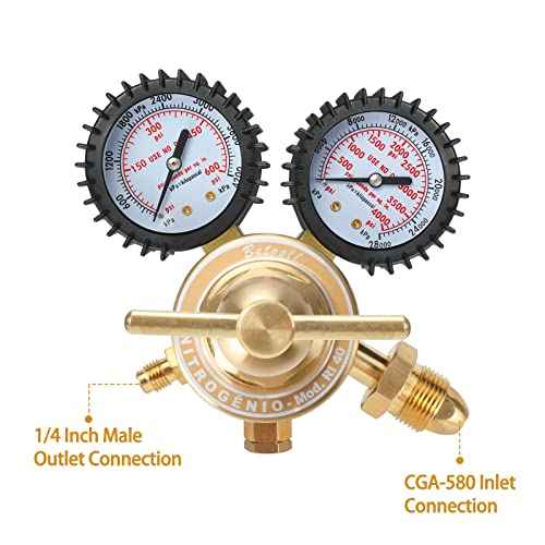 BETOOLL Nitrogen Regulator - Nitrogen Gauge with 78.7" Hose, 0-600 PSI Delivery Pressure Equipment Brass Inlet Outlet Connection Gauges