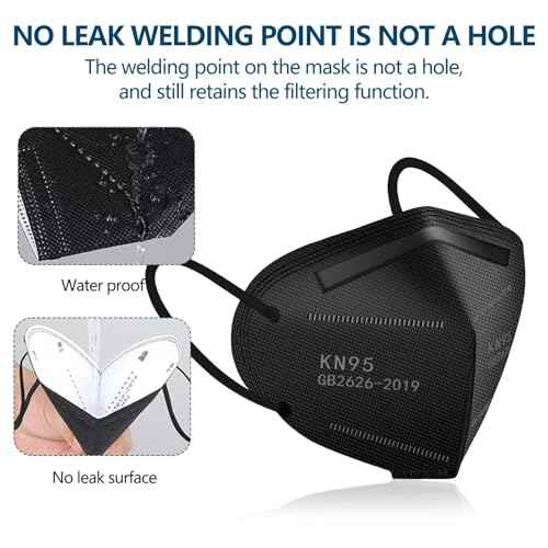 50PCS KN95 Face Masks Black 5 Layer Cup Dust Safety Filter Efficiency¡Ã95% with Elastic Ear Loops and Nose Bridge Clip Breathable Mask