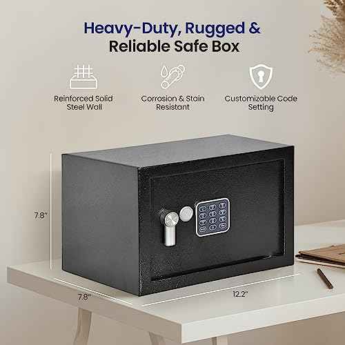 SereneLife Electronic Safe Box | Heavy Duty 12.2¡¯¡¯ x 7.8¡¯¡¯ Lockbox | Digital Keypad Code & 2 Key access | Small Money Safe for Home & Office | Secure Cash, Jewelry, Valuables | Wall & Floor Mountable