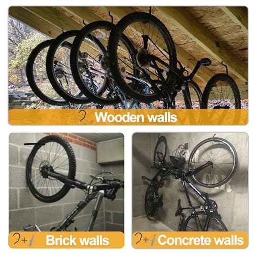 KURUI Road Bike Hooks for Garage Wall, 6 Pack Heavy Duty Bicycle Hangers for Hanging, Wall Mount Bicycle Storage for Ceilings, No Drill Large Ceiling Hooks for Hanging Plants