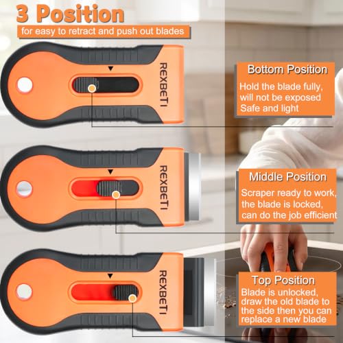 REXBETI Razor Blade Scraper Tool Set 2 - Heavy Duty Glass & Paint Remover