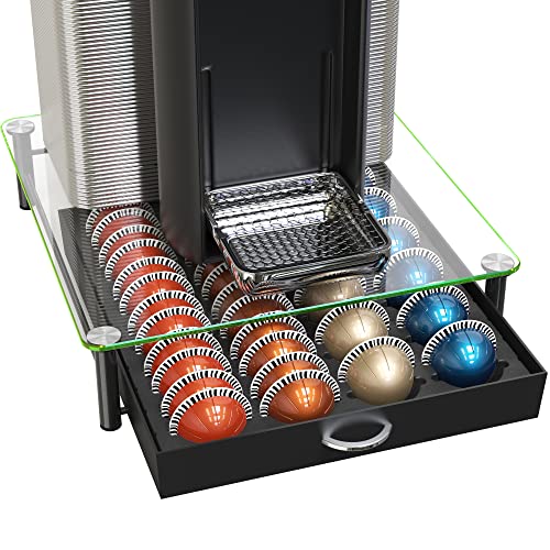 Deco Brothers 24 Large / 48 Small Vertuo Pod Holder - Tempered Glass Sliding Drawer, Black (48 pcs)