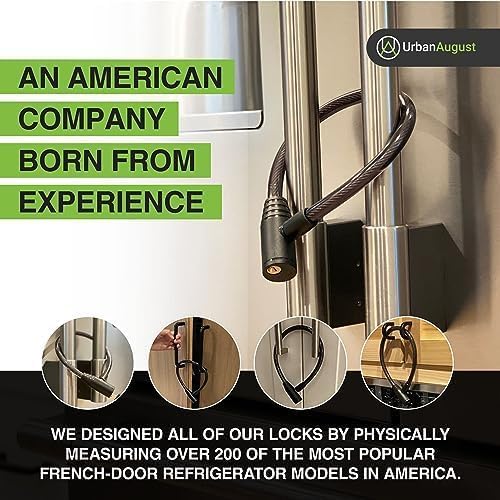 Urban August Child-Proof Refrigerator Lock for Kids & Adults - Lock for French Door Fridge and Cabinet (Regular, Black - 1 Pack)